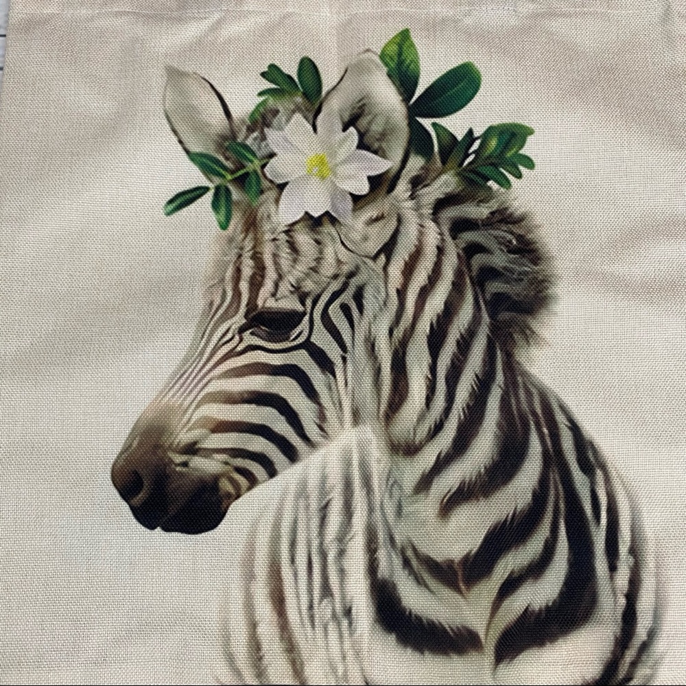 Eco-Friendly Folding Zebra with Flowers Tote Bag - Picture 7 of 15